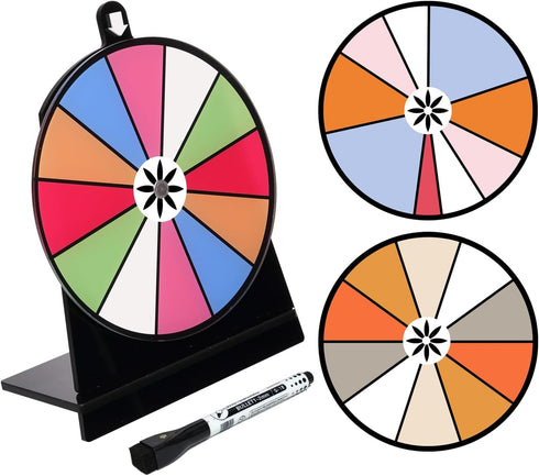 Spinning Prize Wheel, 6 inch Wheel-Spinning Wheel for Prizes with Stand, 10,12 Slots Color Small Tabletop Roulette Spinner with Mark Pen, Easy Ass...