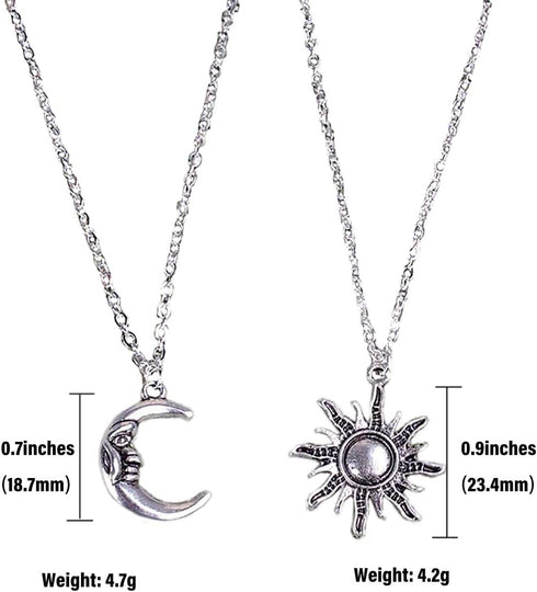 2 Pcs Sun and Moon Necklace Set, Friendship Necklaces Best Friends Necklaces Crescent Celestial Valentine Heart BFF Jewelry Necklaces Gift for Wom...