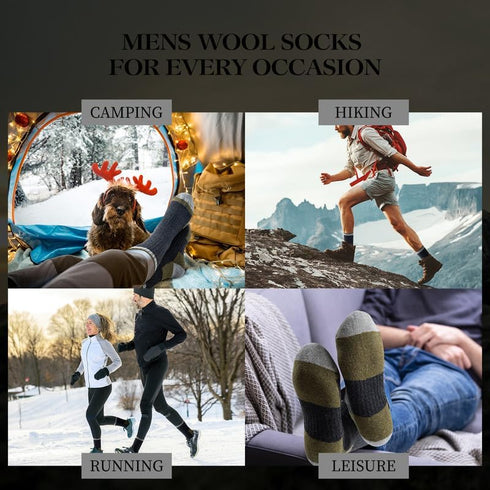 SIMIYA Merino Wool Hiking Socks for Men - 5 Pairs Thick, Warm, Thermal Winter Crew Socks for Cold Weather (US Size 7-13)...