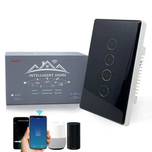 WiFi Brilliant Glass Touch Smart Light Switch Glass Brilliant Zigbee 3.0 Light Switch Work with Alexa and Google Home 4 Gang for Lamp Neutral Wire...