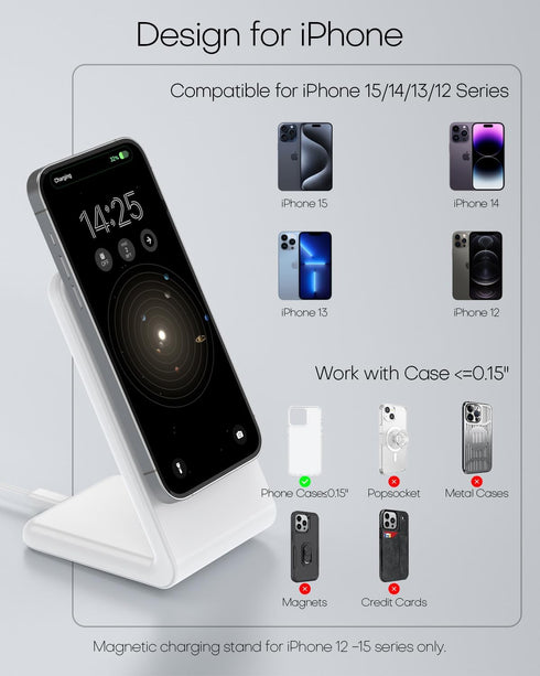 Mag-Safe Charger Stand (with 20W Adapter, 5Ft USB-C Cable) for Apple Standby Mode, Magnetic Wireless Charger with Fast Charging Capability for iPh...