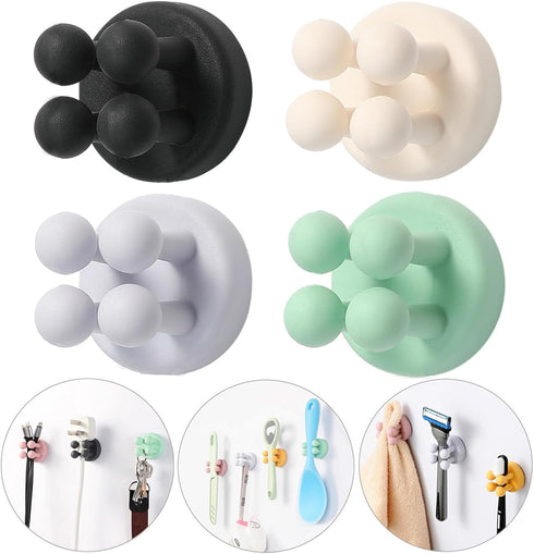 iBetterLife 4Pcs Silicone Toothbrush Holders - Multi-Function Hook Waterproof Self Adhesive Wall Mounted Single Hook for Hanging Key, Utility Plug...