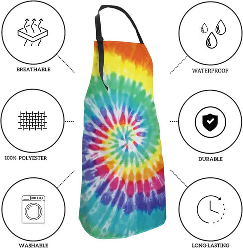 Tie Dye Adjustable Bib Apron Waterdrop Resistant with Pockets Cooking Kitchen Aprons for Women Men Chef (33 x 28 Inches)...