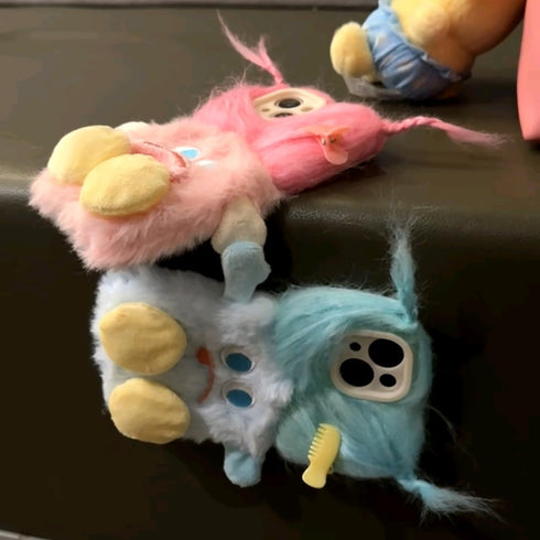 Pink Furry Phone Case for iPhone 13 Pro Max, Cute DIY Long Hair Funny Thick Mouth Warm Plush Cases, 3D Cartoon Fuzzy Winter Protective Cover for W...