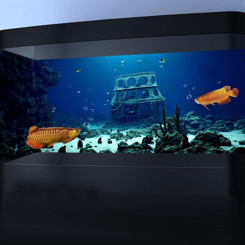 72X24IN Natural Underwater Aquarium Background, Pictures 3D Fish Reef Fish Tank Decoration Background, with 8 EVA Double-Sided Tape...