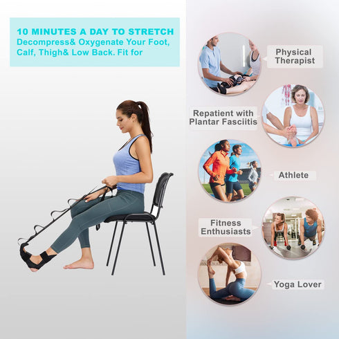 Foot and Calf Stretcher-Stretching Strap For Plantar Fasciitis, Heel Spurs, Foot Drop, Achilles Tendonitis & Hamstring. Yoga Foot & Leg Stretch St...