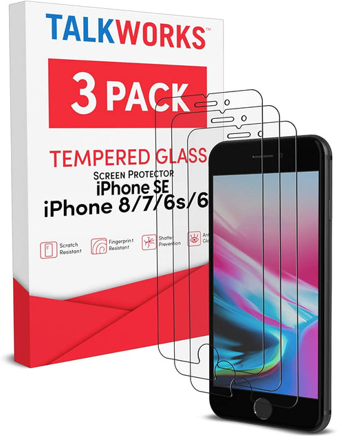 TALK WORKS Tempered Glass Screen Protector for iPhone SE3/SE2/8/7/6S/6 - Case Compatible, Anti-Glare, Smudge & Crack Proof, Ultra Thin (Pack of 3)...
