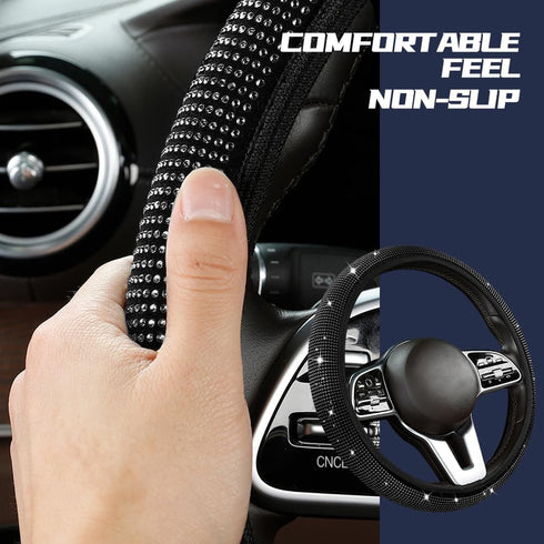 Bling Car Steering Wheel Cover, Crystal Glitter Rhinestone Wheel Protector for Girls Women, 15 inch Anti-Slip Steering Wheel Protector, Universal ...