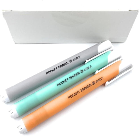 Retractable Click Pocket White Latex-Free Eraser for Pencil Writing, Portable Pen-Style Pencil Erasers, Premium Rubber Stick Eraser with 3 Assorte...