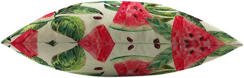 Mugod Slices of Watermelon Throw Pillow Exotic Tropical Fruit Leaves Seed Red Green Cotton Linen Square Cushion Cover Standard Pillowcase 18x18 In...