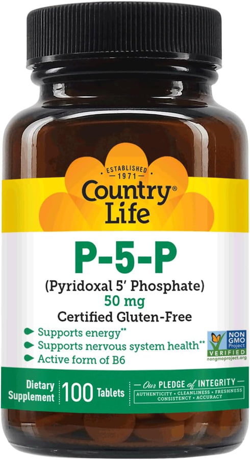 Country Life P-5-P Vitamin B6 – Bioavailable Pyridoxal-5-Phosphate Supplement for Energy, Nervous System Support, and Red Blood Cell Growth – Cert...