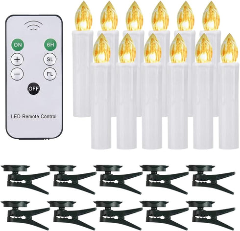 10 Pcs Window Candles with Remotes and Timer, Flickering Led Candles for Christmas Tree with Clip, Battery Operated Taper Candles for Chandeliers ...