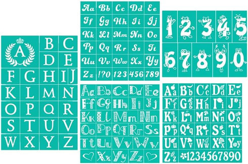 5 Pcs Letter Stencils Symbol Numbers Craft Stencils, Reusable Alphabet Templates Silk Screen Stencil Adhesive Stencil for Painting Wood, Wall, Fab...