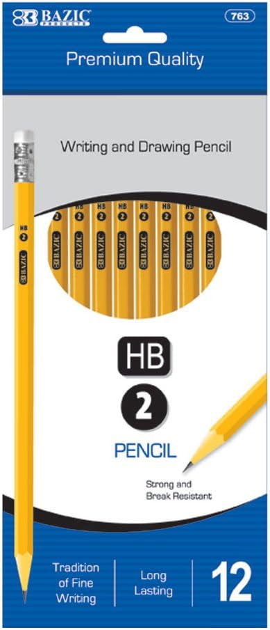 BAZIC Pencil #2 HB Pencils, Latex Free Eraser, Premium Wood Yellow Unsharpened Pencils for Exam School Office Sketching (12/Pack), 1-Pack...