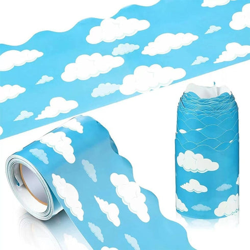 Blue Sky Clouds Bulletin Board Border Borders, for Board Scalloped Bulletin Board Decor, Blue Board Trim...