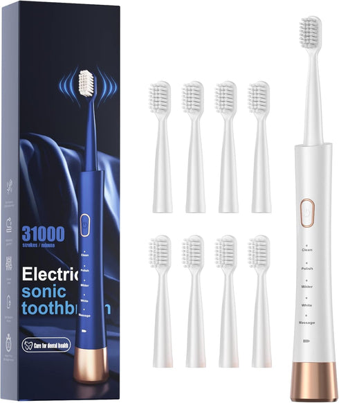 High Vibration Sonic Electric Toothbrush for Adults with 2 Minutes Smart Timer, Fast Charge Lasts Long, 5 Optional Modes, 8 Replacement Brush Head...