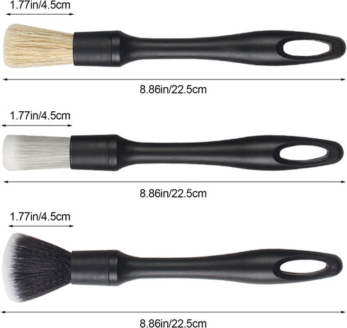 3 Pack Car Detailing Brush Set,Natural Boars Hair Ultra-Soft Cleaning Tool Auto Detail Brushes Kit for Clean Interior or Exterior,Dashboard,Air Ve...