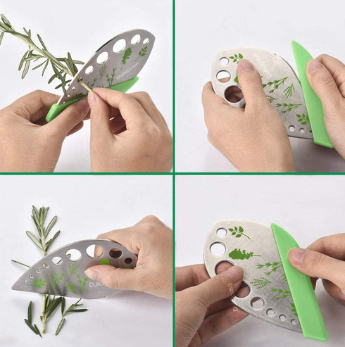 Herb Stripper 9 Holes, Pack of 2, Stainless Steel Herb Cutter with Safety Cover for Kale, Chard, Collard Greens, Thyme, Basil, Rosemary, Kitchen H...