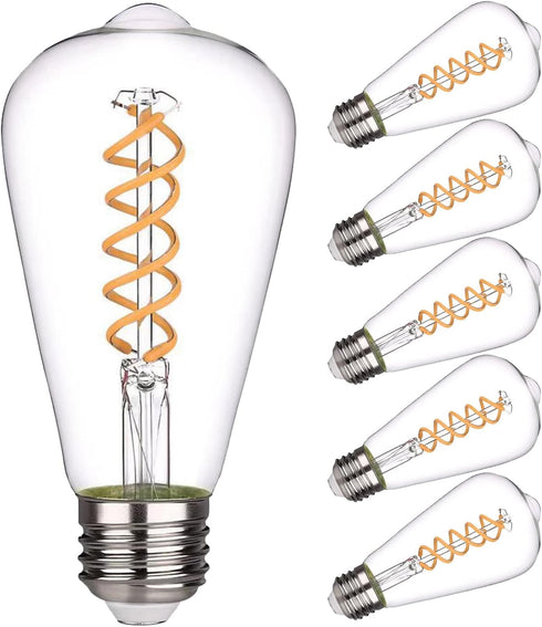 6 Pack ST19(ST58) LED Edison Bulb, Vintage LED Filament Bulb,Softy White 2700K, Antique Flexible Spiral LED Filament Light Bulb, Dimmable 600LM, 6...