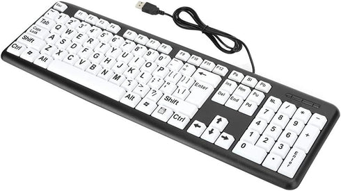 Black Computer Keyboard Wired USB Keyboard Low Vision Keyboard USB Wired Old People Keyboard with White Large Print Keys(Black)...