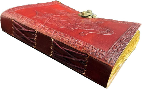 AzureGreen DOUBLE DRAGON Blank Page BOOK Handcrafted Leather Writing Unlined 5 x 7 JOURNAL (Vintage Brown)...