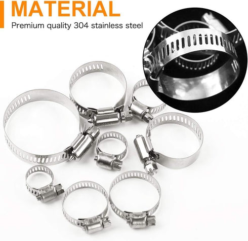 Hose Clamp Set-20Pcs Stainless Steel Hose Clamps,Adjustable Worm Gear Pipe Hose Clamp Assortment Kit,Heavy Duty Fuel Line Hose Clamp for Plumbing,...