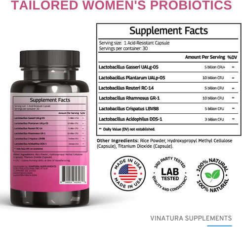 Lactobacillus Rhamnosus, Reuteri, Gasseri, Plantarum, Crispatus, Acidophilus Probiotics - 38 Billion CFU *USA Made & Tested* Vaginal Probiotics, W...