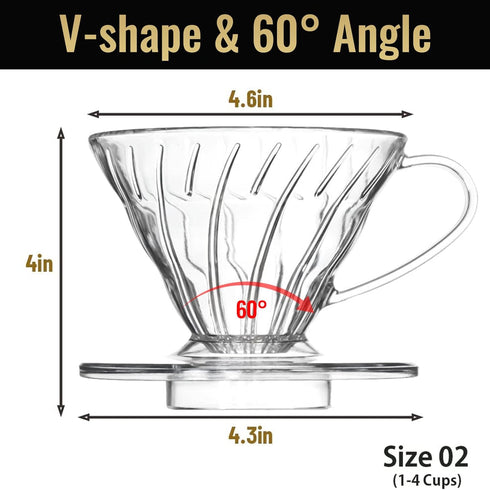V 02 60° Cone Plastic Coffee Dripper, 1-4 Cups, Pour Over Coffee Maker, Reusable Coffee Filter Cup, Slow Brewing Accessories for Home, Cafe, Resta...