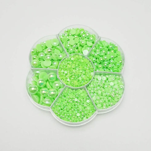 Chenkou Craft 3000PCS 1 Box Neon Green Round Flatback Imitation Half Pearls Bead Loose Beads Gem (Neon Green Half Ball)...