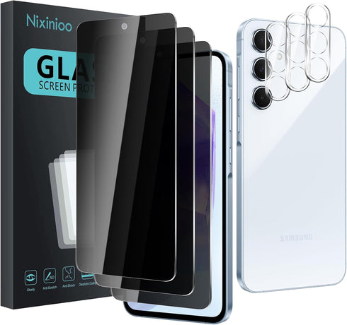 3 Pack Privacy Screen Protector for Samsung Galaxy A55 5G/ A35 5G With 3 Pack Camera Lens Protector, Anti Spy Tempered Glass 9H Hardness, Black Pr...