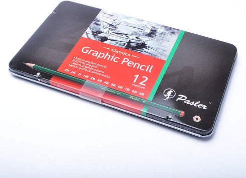 Pasler sketch graphite pencil set spanning 12 degrees (3H, 2H, H, HB, 2B, 3B, 4B, 5B, 6B, 7B, 8B, 9B) pre-sharpened pencils...