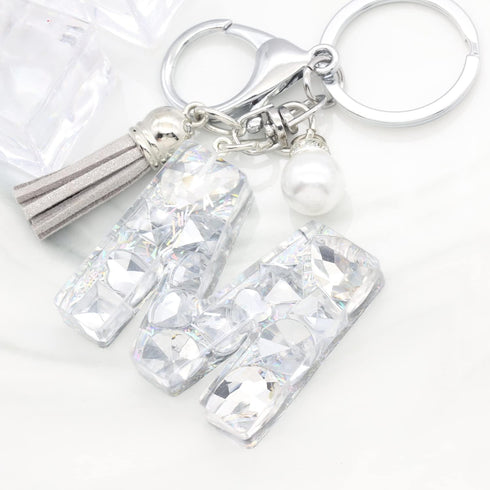 Women's Rhinestone Alphabet Letter Keychain Tassel, Simulated Pearls and Initial with Key Ring Bag Charm for Handbags...