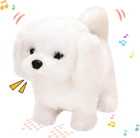 Hopearl Walking Dog Bichon Interactive Electronic Pet Plush Toy Puppy Woof and Moving Animated Nodding Head Gifts for Toddlers Birthday, White, 7'...