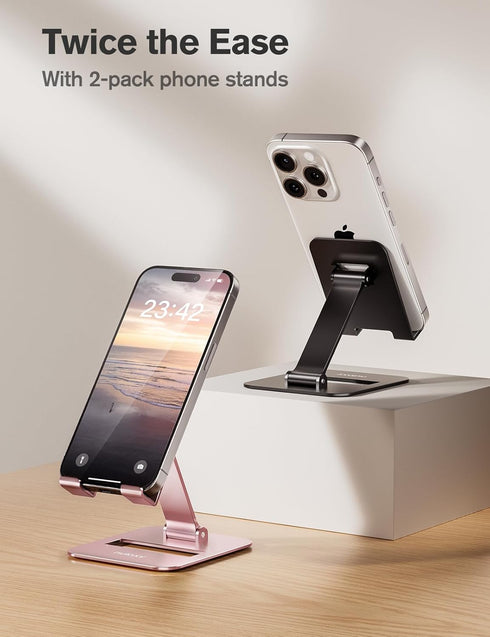 Nulaxy 2 Pack Dual Folding Cell Phone Stand, Fully Adjustable Phone Holder for Desk, Compatible with iPhone 15 14 13 12 11, Nintendo Switch, All P...