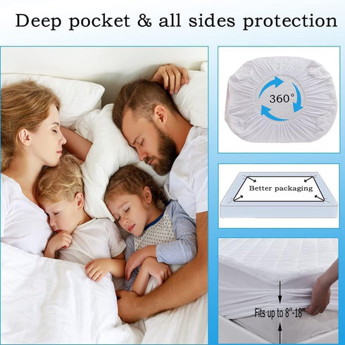 Waterproof Mattress Protector,Cooling Breathable Fluffy Soft Mattress Pad,Washable Mattress Protector,Noiseless Mattress Cover,Bed Cover Waterproo...