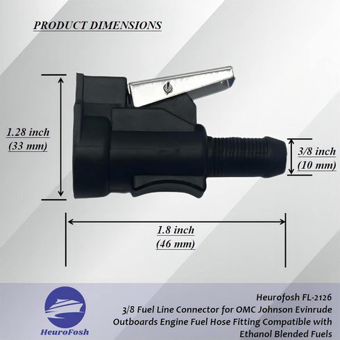 2126 3/8 Fuel Line Connector for OMC Johnson Evinrude Outboards Engine Fuel Hose Fitting Compatible with Ethanol Blended Fuels 18-8092...