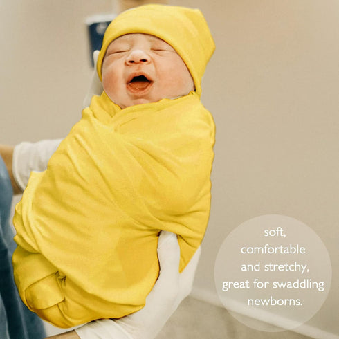 OWLOWLA Swaddle Blanket and Hat Set Newborn Swaddle Wrap Baby Receiving Blanket for Baby Boys Girls(Yellow)...