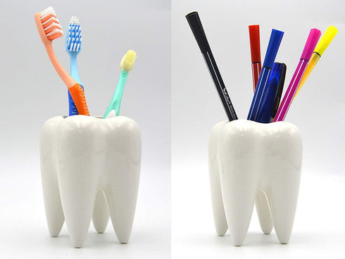 Ceramic Tooth Shaped Pen Pencil Toothbrush Holder Pot Succulent Plant Pot Home Office School Dentists Gift Ideal Gifts for Women, Mom or Birthdays...