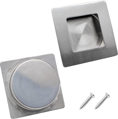 2 Pack 70 x 70MM / 2.76 x 2.76 Inch Recessed Flush Pulls, Stainless Steel Square Recessed Invisible Flat Finger Pull, Sliding Door Handles for Clo...