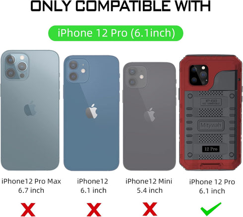 Mitywah Waterproof Case for iPhone 12 Pro, Heavy Duty Shockproof Case with Built-in Screen Protector, Full Body Underwater Protective Metal Case 6...