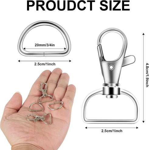 100PCS Premium Swivel Snap Hooks and D Rings, Swivel Snap Hooks for Keychain and Sewing Project(3/4" Inside Width) Silver...