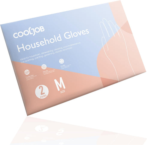 COOLJOB 2 Pairs Rubber Gloves for Dishwashing Cleaning, Cotton Lined Household Gloves, Waterproof Gloves for Kitchen Bathroom, Orange & Blue, Medi...