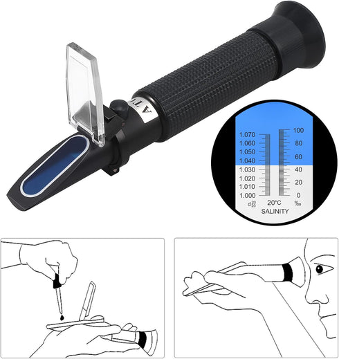AUTOUTLET Salinity Refractometer for Aquarium Salinity Tester with ATC and Dual Scale 0-100‰ & 1.000-1.070 Specific Gravity Saltwater Tester for S...