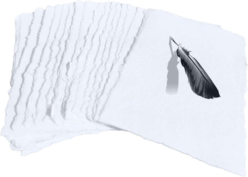 Handmade White Deckle Edge Blank Paper - 4x6 Inch Package of 50 - Mixed Media Loose Leaf Paper for Postcards, Invitations, Crafts and Announcement...