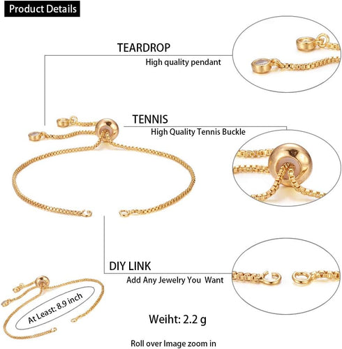 DanLingJewelry 20pcs Adjustable Slider Bracelet Slider Extender Chains with Rhinestones Ends for Jewelry Making DIY 8 Inches(226mm) G...