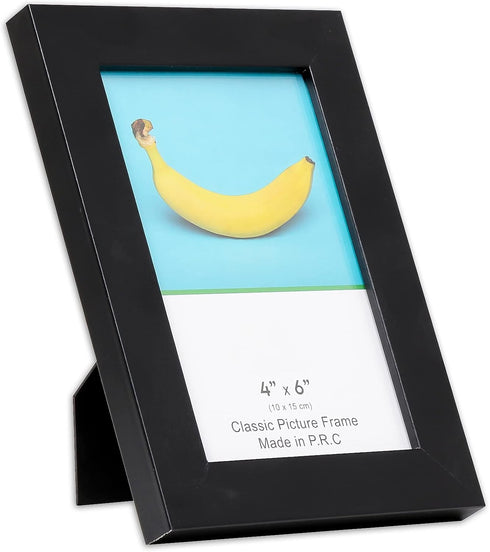 TheDisplayGuys - Square Profile Wooden Picture Frame with Tempered Glass - 4" x 6" with Easel - 2-Pack - Black...