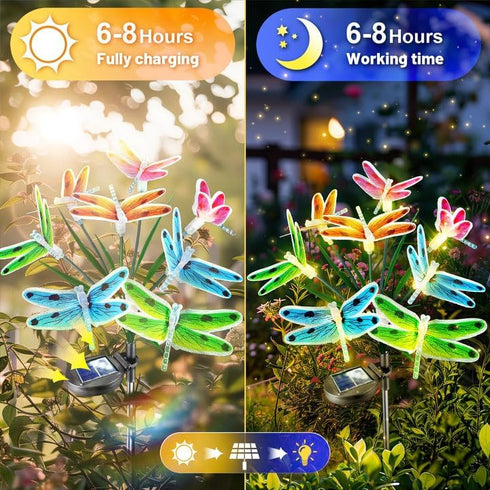 Solar Dragonfly Fairy Lights Outdoor Garden Decor 2 Pack, Newest Solar Swinging Firefly Animal Lights Yard Planter Patio Flowerbed Pathway Lawn De...