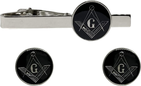 Masonic Freemason Square Compass Tie Clip Cufflinks TieBar Accessory Set...
