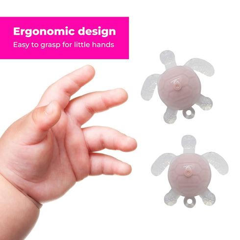 Turtle teether (Pink) Silicone Baby Teether Toy - Animal Turtle Teething Relief Toy for Babies, Toddlers, Infants, Girls & Boys - Baby Chew Toy - ...