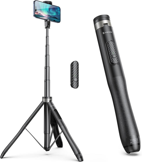 SYNCWIRE 53.5" Phone Tripod, Selfie Stick Tripod with Bluetooth Remote, All-in-One Aluminum Phone Tripod Stand for 4”-7” iPhone and Android Smartp...